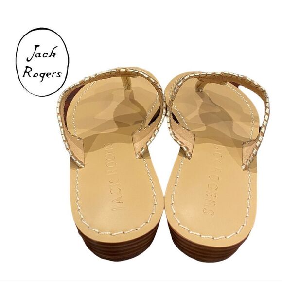 New in Box  JACK ROGERS Jackie Demi Plati Wedge Thong Sandals 5 - Picture 4 of 5
